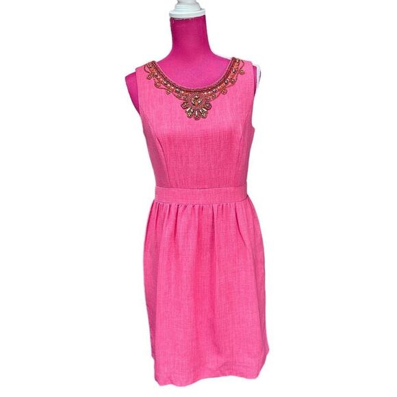 Ellen Tracy EUC Pink Beaded Fit & Flair with Pockets Size 4 - Picture 3 of 10